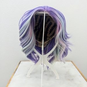 Imstyle purple holographic pastel rainbow synthetic lace front wig